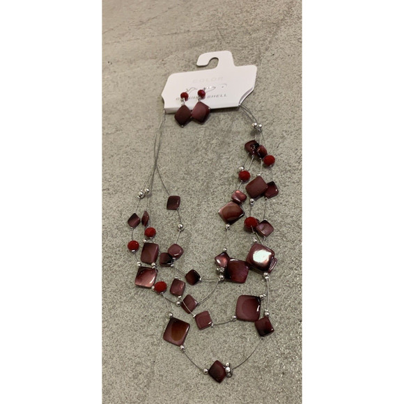 NEW Color Beautiful Necklace & Earning Set With Red Genuine Shells Jewelry Set - Picture 4 of 6